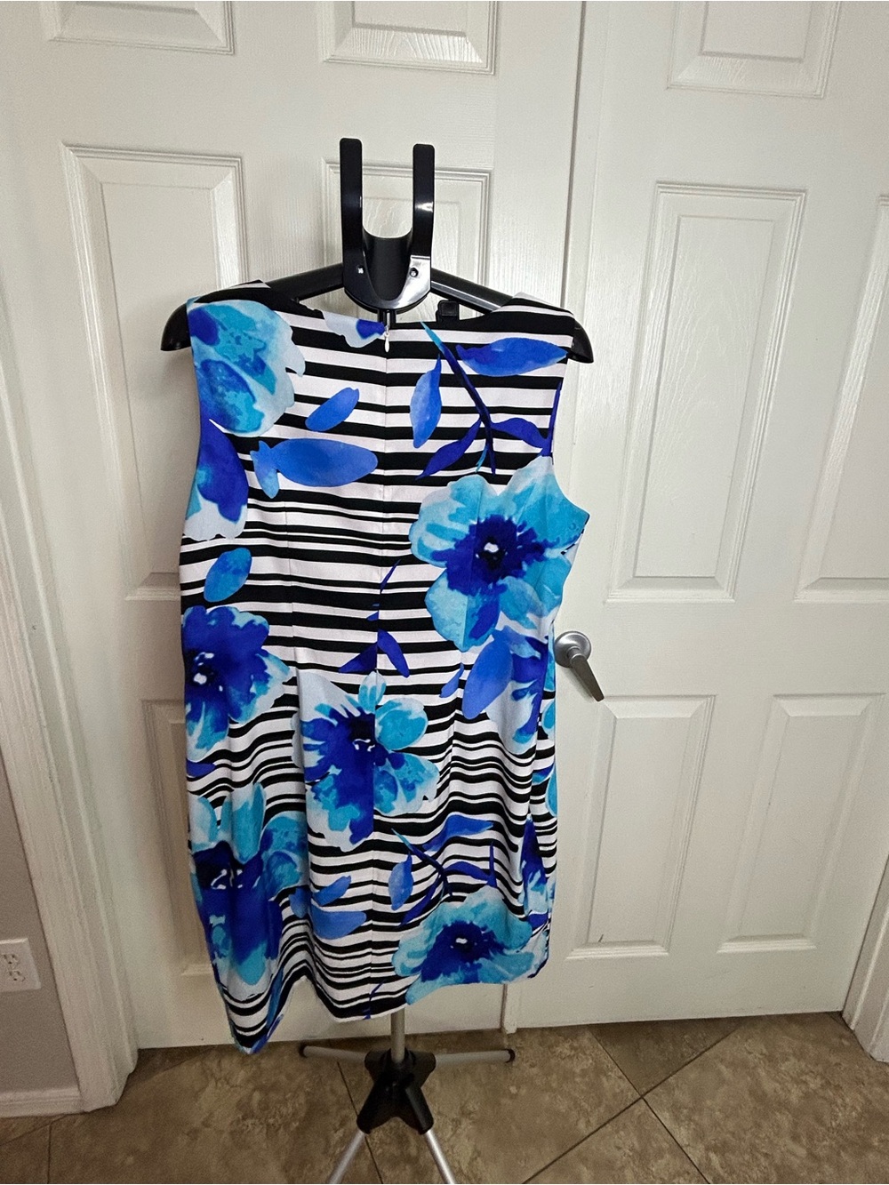 ALYX Black and White Striped Midi Dress with Blue Floral Print 18W - Picture 2 of 9